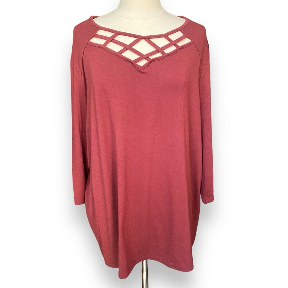 Catherines Women's Size 2X Top Shirt Tunic 3/4 Sleeve Stretch Casual Travel‎